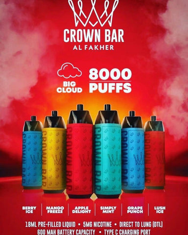 Exploring the Al Fakher Crown Bar Pro Big Cloud 8,000 Puffs Disposable Vape