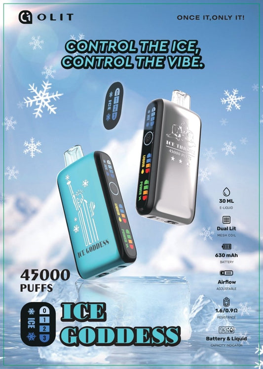 Meet the OLIT ICE CODDESS 45000 : Best Ice Level Adjustable Disposable Vape - Vapz Vape Wholesale