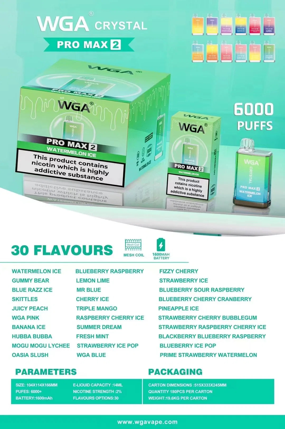 WGA Crystal Pro Max 2 6000 Puffs Vape Wholesale - Vapz Vape Wholesale