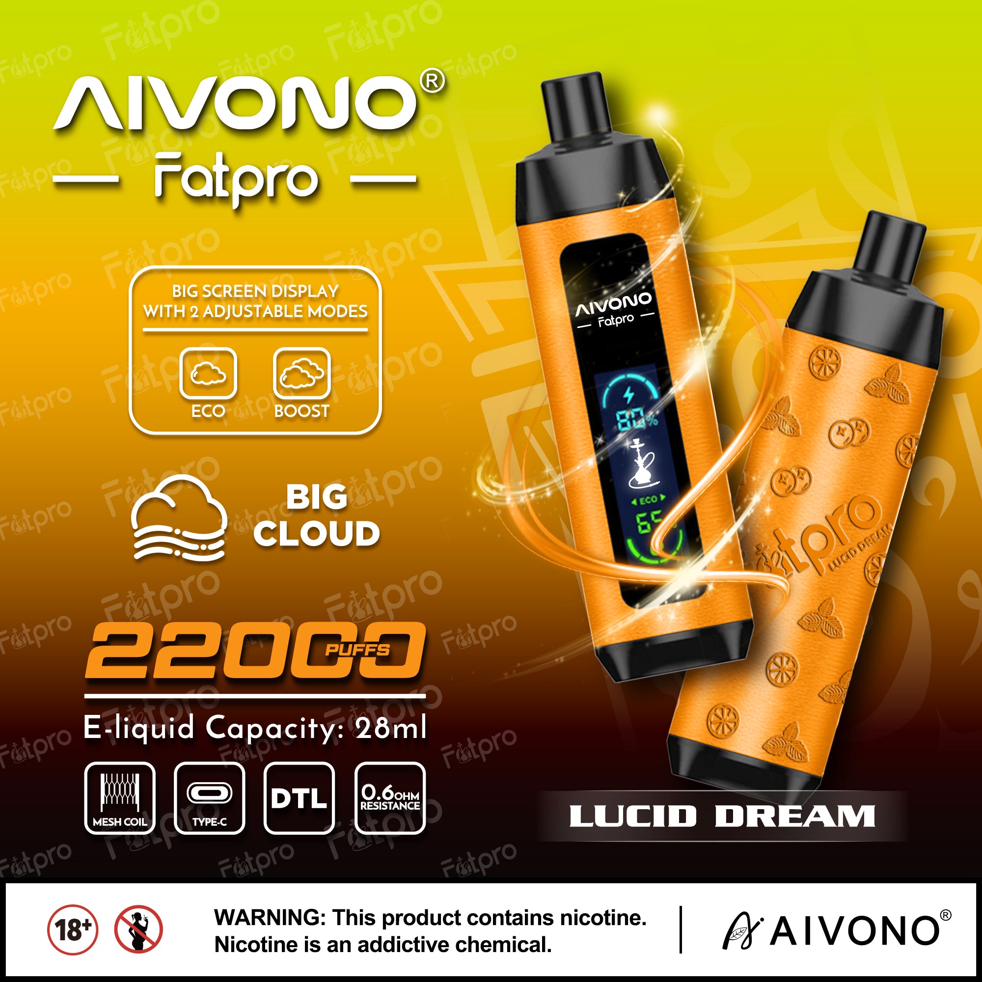 AIVONO FATPRO 22000 Puffs Disposable Vape Wholesale