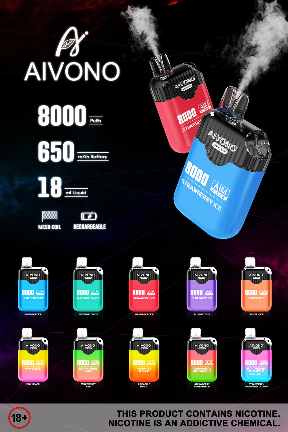 AIVONO AIM CLEAR 8000 Puffs Disposable Vape Wholesale - Vapz Vape Wholesale