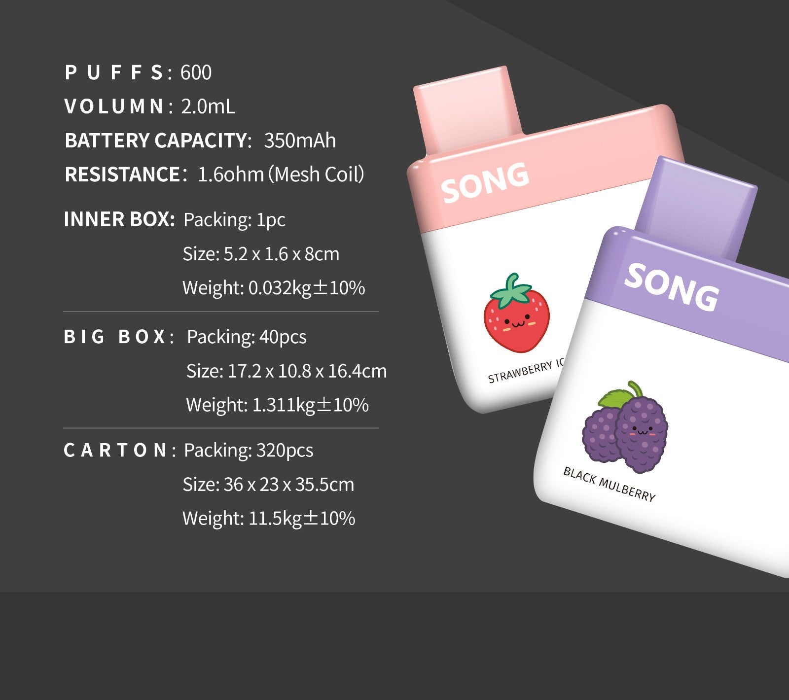 SONG Card Series A05 600 Puffs Disposable Vape Wholesale