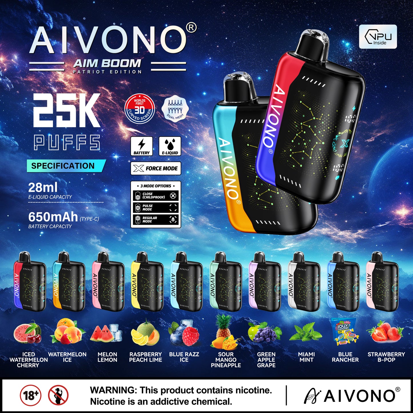 AIVONO AIM BOOM 25000 Puffs Patriot Edition Disposable Vape Wholesale