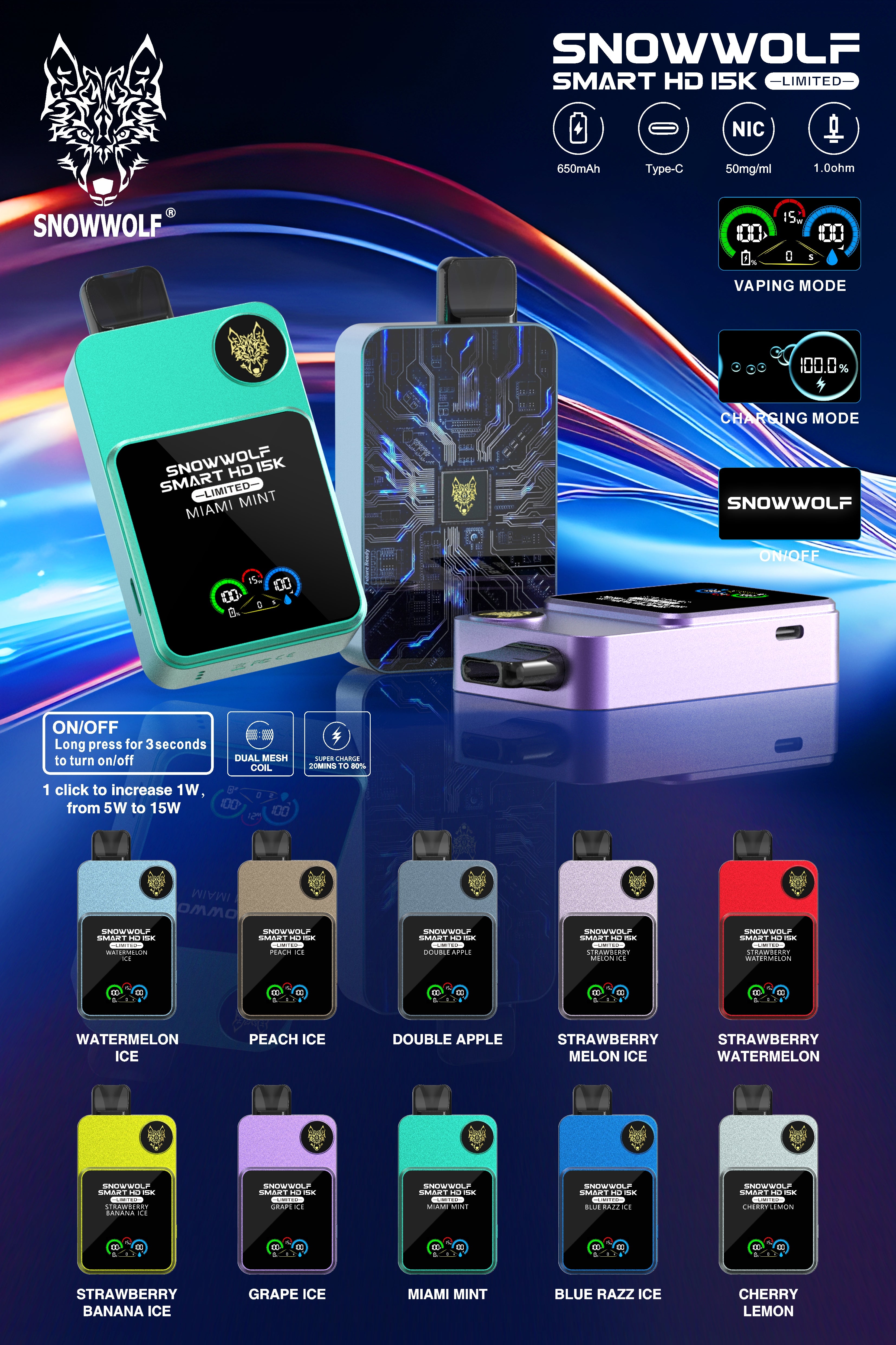 SNOWWOLF Smart HD 15000 Puffs Disposable Vape Wholesale - Vapz Vape Wholesale