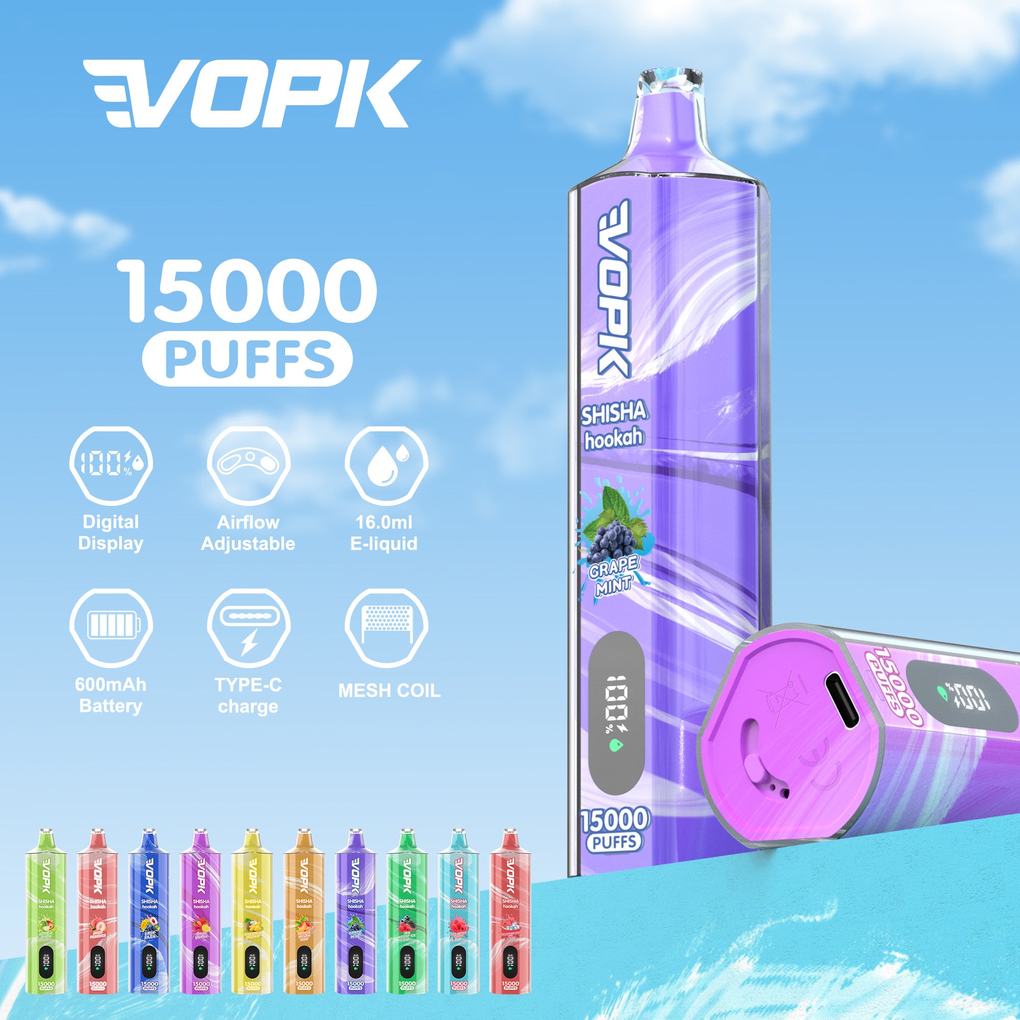 VOPK SHISHA Hookah 15000 Puffs Disposable Vape Wholesale - Vapz Vape Wholesale