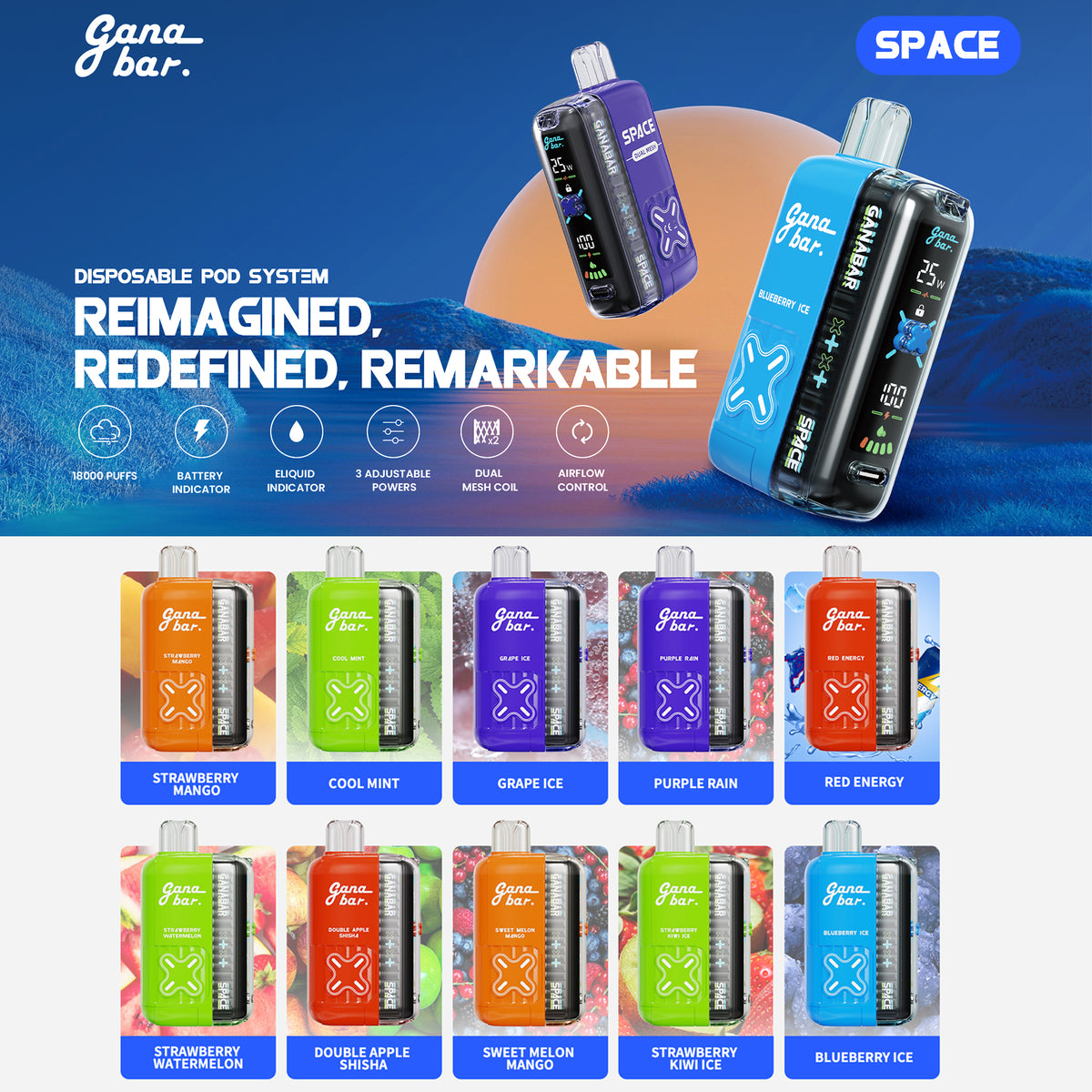 Schlepper GANABAR SPACE 18000 Puffs Einweg-Vape Großhandel 