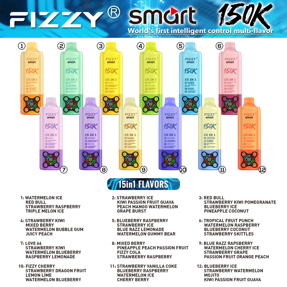 EU Warehouse FIZZY SMART 15 IN 1 150k Puffs 80ml Disposable Vape Whole Vapz Vape Wholesale EU Warehouse FIZZY SMART 15 IN 1 150k Puffs 80ml Disposable Vape Whole Vapz Vape Wholesale