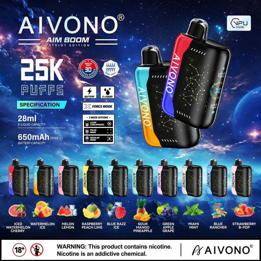 AIVONO AIM BOOM 25000 Puffs Patriot Edition Disposable Vape Wholesale - Vapz Vape Wholesale
