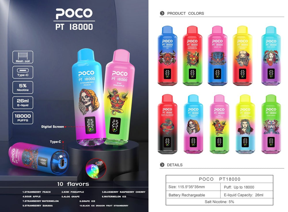 EU Warehouse POCO PT 18000 Puffs Disposable Vape Wholesale - Vapz Vape Wholesale