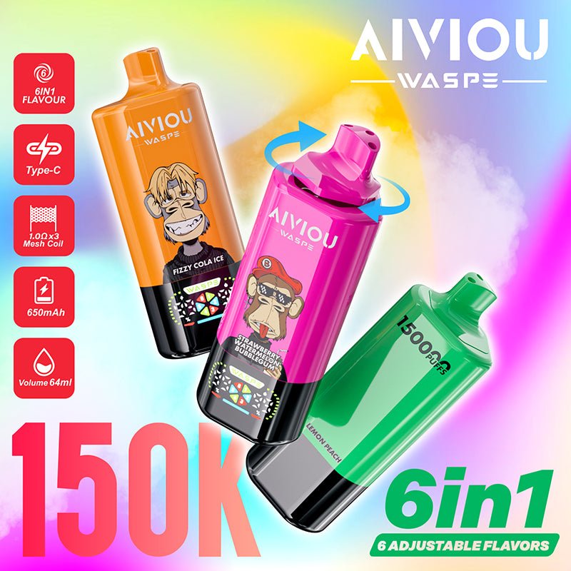 EU Warehouse WASPE AIVIOU 6 in 1 150k Puffs Disposable Vape Wholesale Vapz Vape Wholesale EU Warehouse WASPE AIVIOU 6 in 1 150k Puffs Disposable Vape Wholesale Vapz Vape Wholesale